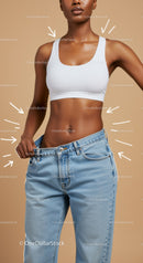 Stylish Woman in White Sports Bra and Jeans with Confident Pose