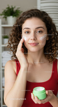 Young Woman Applying Face Cream for Fresh Natural Skin Skincare Routine