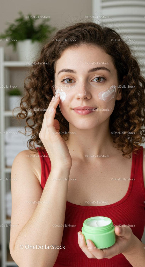Young Woman Applying Face Cream for Fresh Natural Skin Skincare Routine