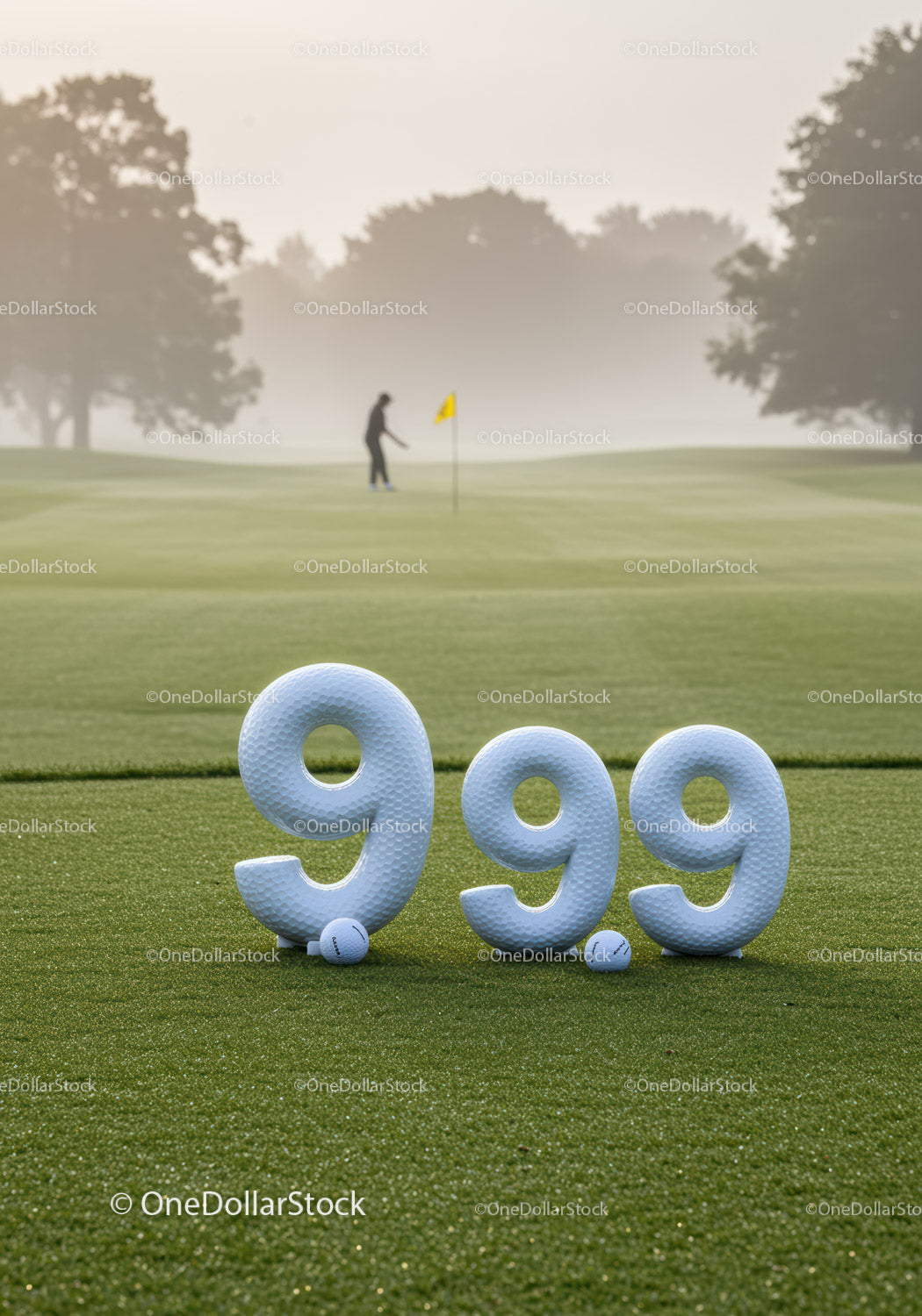 Golf score with large dimpled numbers on green course