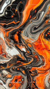 Abstract Orange and Black Fluid Marbled Art Background
