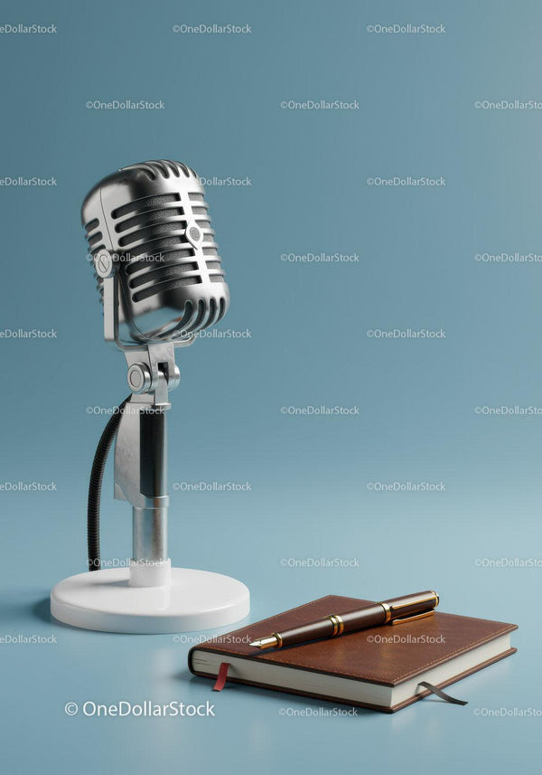 Vintage Microphone and Notebook for Creative Audio Recordings