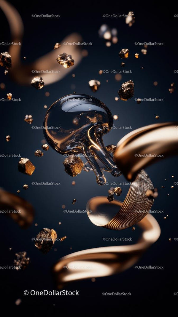 Abstract Glittering Metallic Swirl with Gold Particles