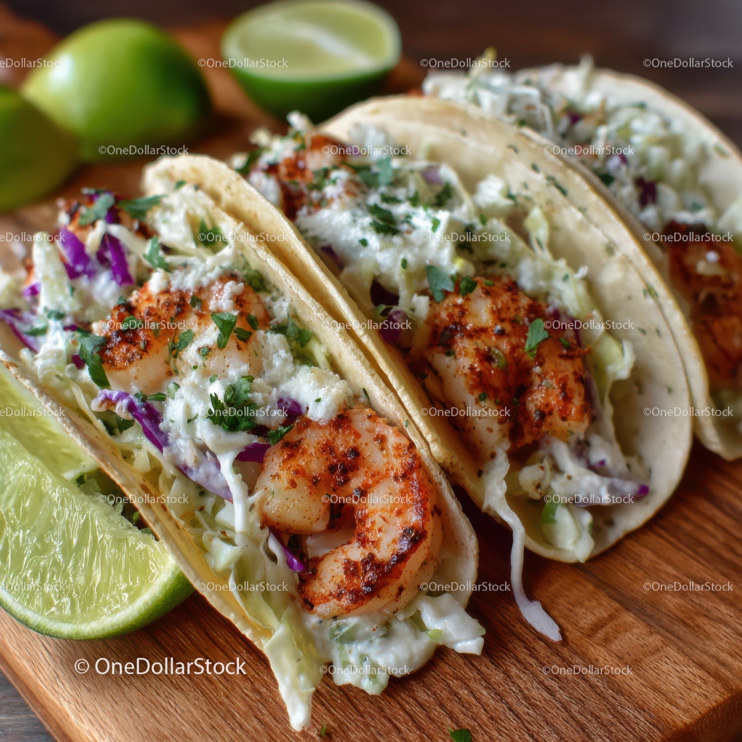Seafood Shrimp Tacos with Lime and Cabbage Slaw