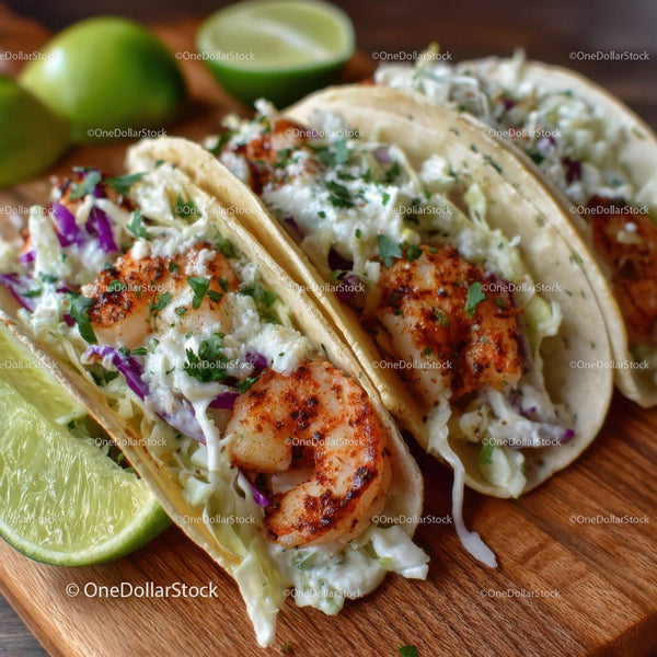Seafood Shrimp Tacos with Lime and Cabbage Slaw