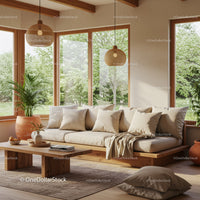Cozy Living Room with Natural Light and Green Plants