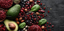Vibrant Mix of Fruits, Nuts, and Vegetables on Dark Rustic Background