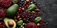 Vibrant Mix of Fruits, Nuts, and Vegetables on Dark Rustic Background