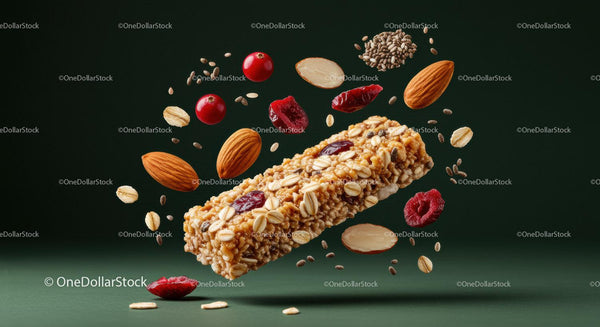 Healthy granola bar with nuts and dried berries