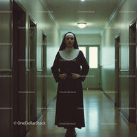 Confident Nurse in Hospital Corridor With Serious Expression
