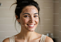 Young Woman with Acne Smiling in Natural Light