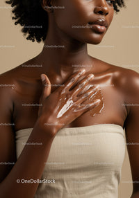 Elegant Dark Skin Woman with Glowing Complexion and Curly Hair