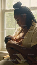 Mother Tenderly Breastfeeding Newborn in Soft Natural Light