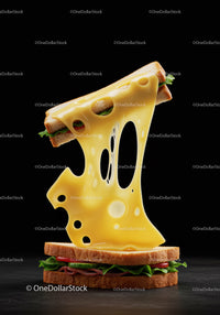 Melting Swiss cheese stretching between fresh sandwiches