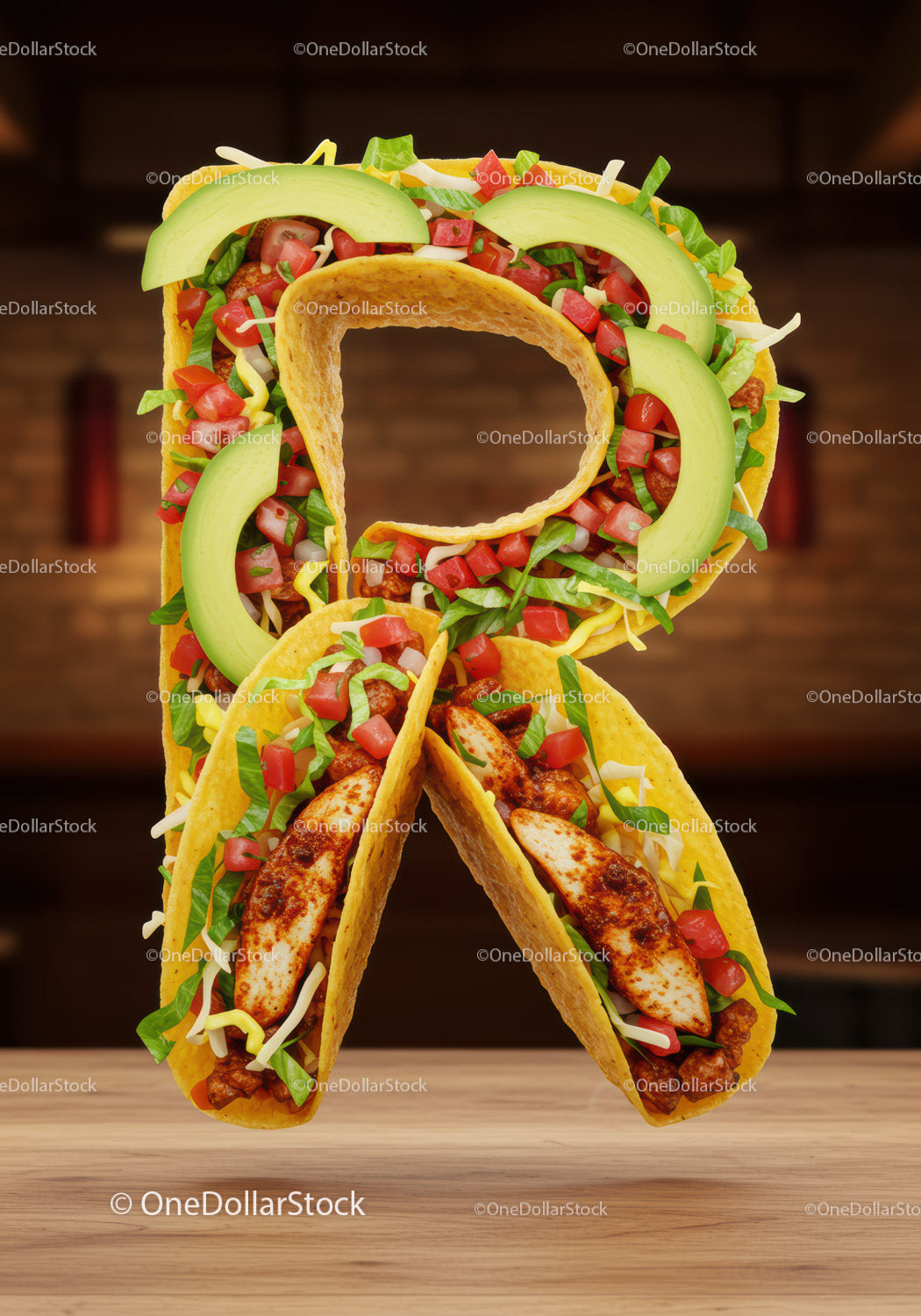 Letter R Shaped Fresh Tacos with Avocado and Chicken