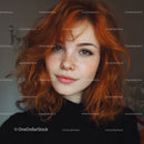 Beautiful Red-Haired Woman with Freckles and Blue Eyes