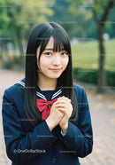Portrait of a Cheerful School Girl in a School Uniform Outdoors