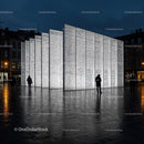 Modern Illuminated Architectural Pavilion in City Square at Night