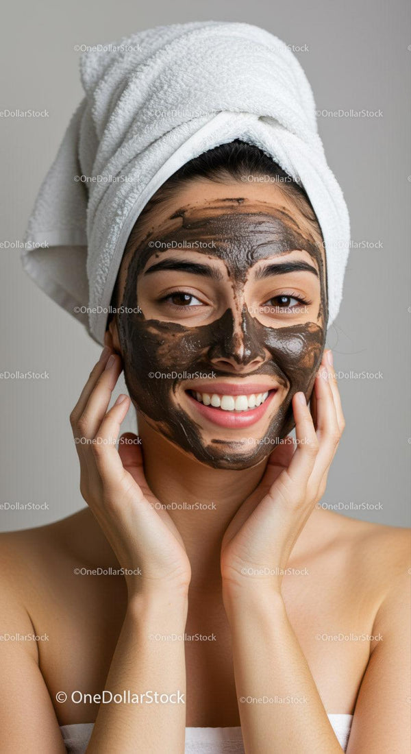 Young Woman Relaxing with Chocolate Facial Face Mask and Towel