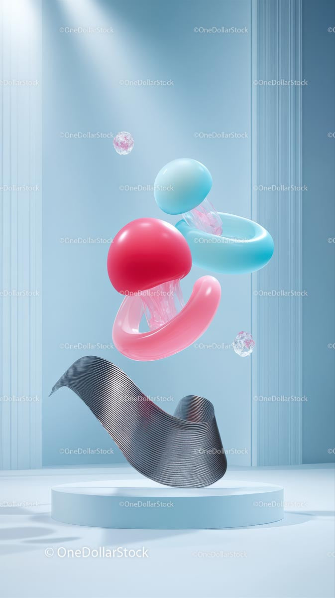 Colorful Abstract Floating Sculptures in Modern Interior