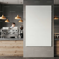 Modern coffee shop interior with empty wall poster