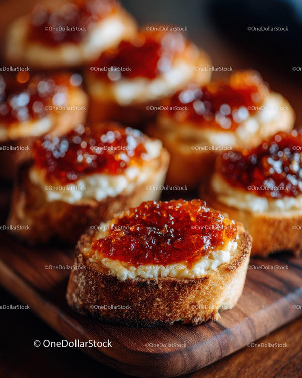Pyszna bruschetta z dżemem pomidorowym i kremowym serem