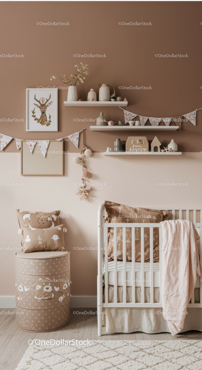 Cozy Baby Nursery with Plush Pillows and Wall Decorations