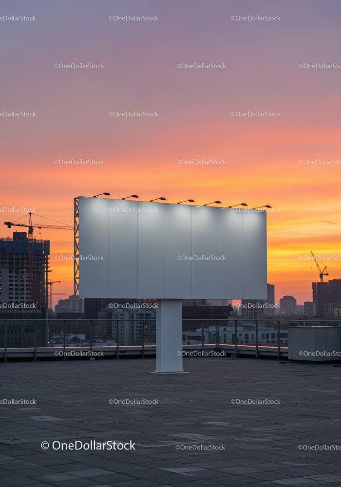 City Skyline with Construction Cranes and Sunset Sky