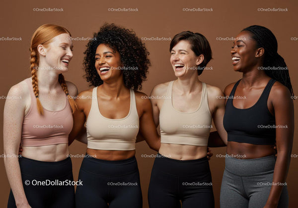 Diverse women sharing joyful moments in workout gear