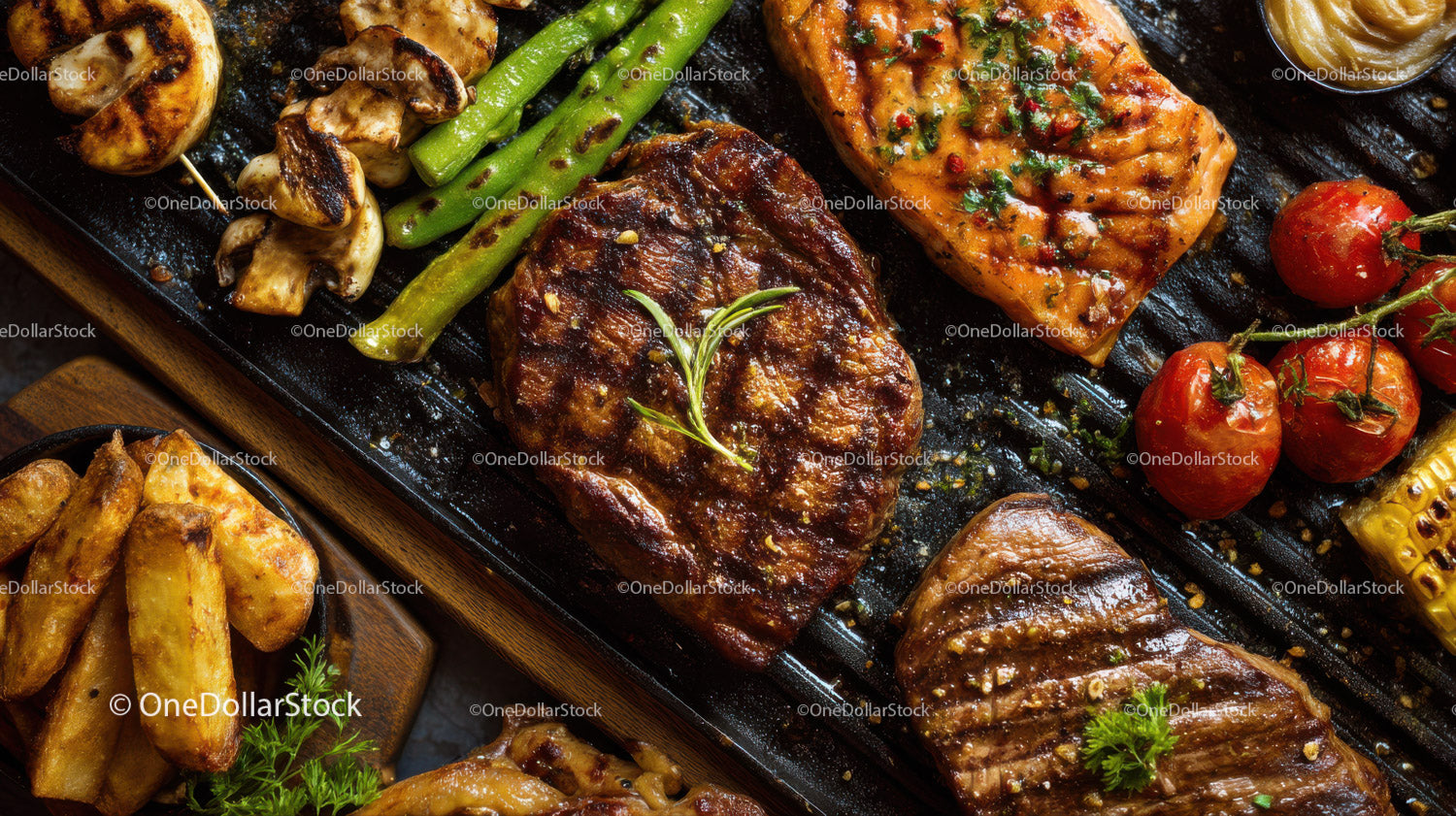Grilled Steak with Asparagus, Mushrooms and Roasted Vegetables