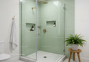 Modern minimalist bathroom with glass shower and greenery