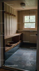 Cozy Rustic Room with Wooden Walls and Large Window in Country Home