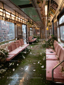 Abandoned Train Car Overgrown with Flowers and Moss in Urban Environment