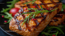 Gourmet Grilled Salmon Fillet with Fresh Greens and Cherry Tomatoes