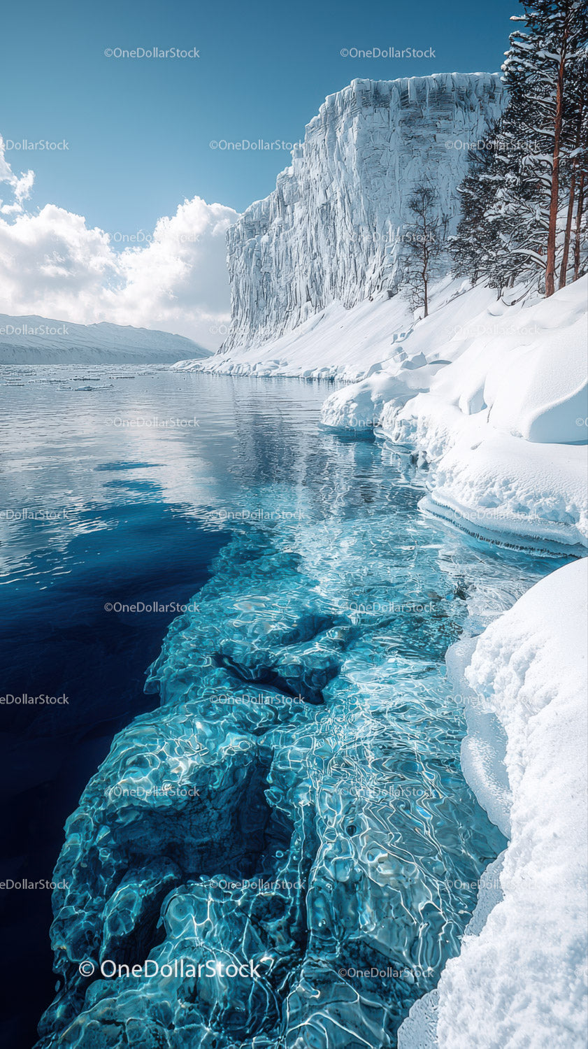 Majestic Icy Cliffs and Frozen Water Scene in Polar Landscape