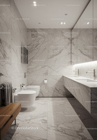 Luxurious Modern Bathroom with Marble Walls and Double Sink Vanity