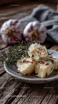 Herb Butter with Garlic on Rustic Wooden Table for Gourmet Cooking