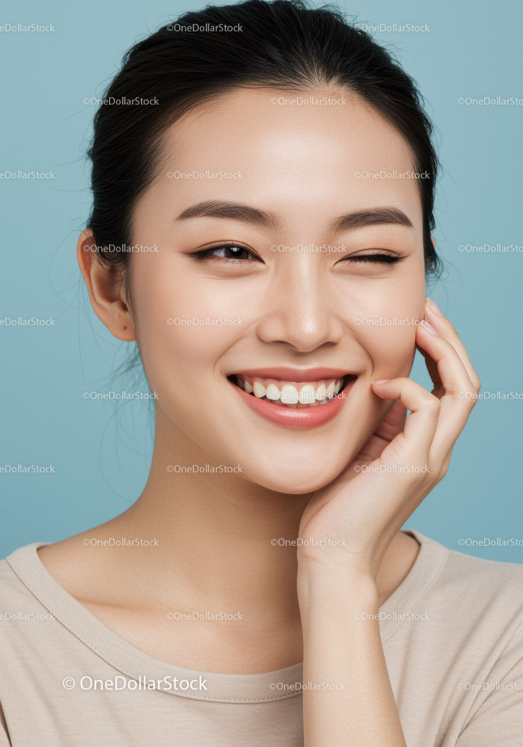 Smiling Woman with Bright Smile and Perfect Skin