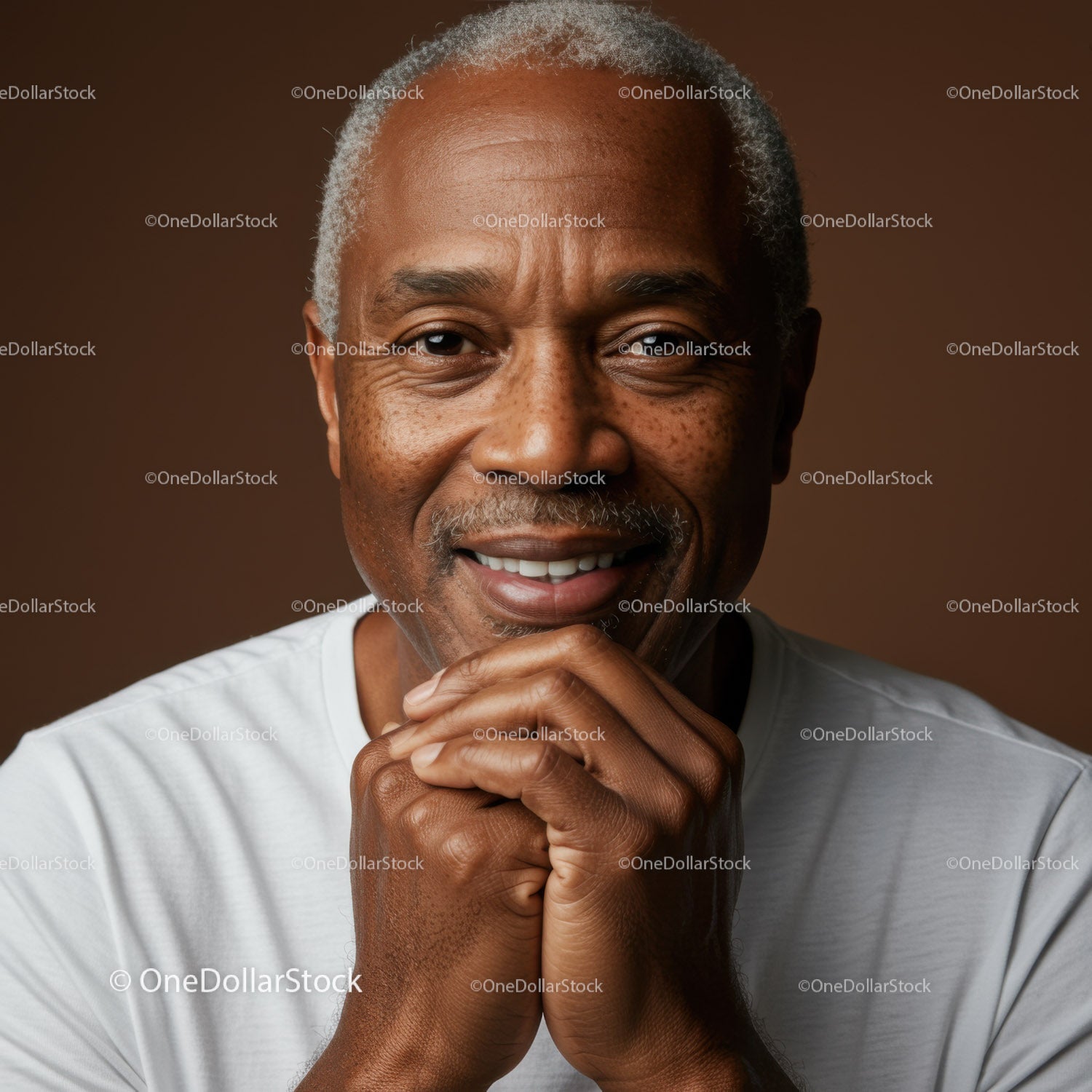 Close-Up of Smiling Elderly Man with Gray Hair and Happy Expression