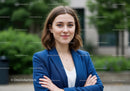 Confident Businesswoman in Blue Blazer Outdoors