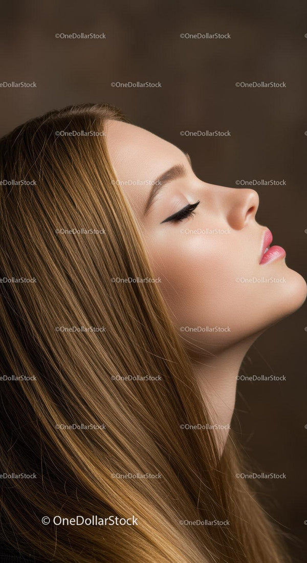 Profile of serene young woman with flawless makeup