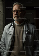 Senior Male Doctor in Medical Coat with Stethoscope in Hospital Setting