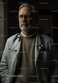 Senior Male Doctor in Medical Coat with Stethoscope in Hospital Setting