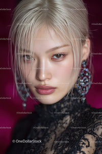 Elegant Blonde Woman with Lace Clothing and Piercing Eyes