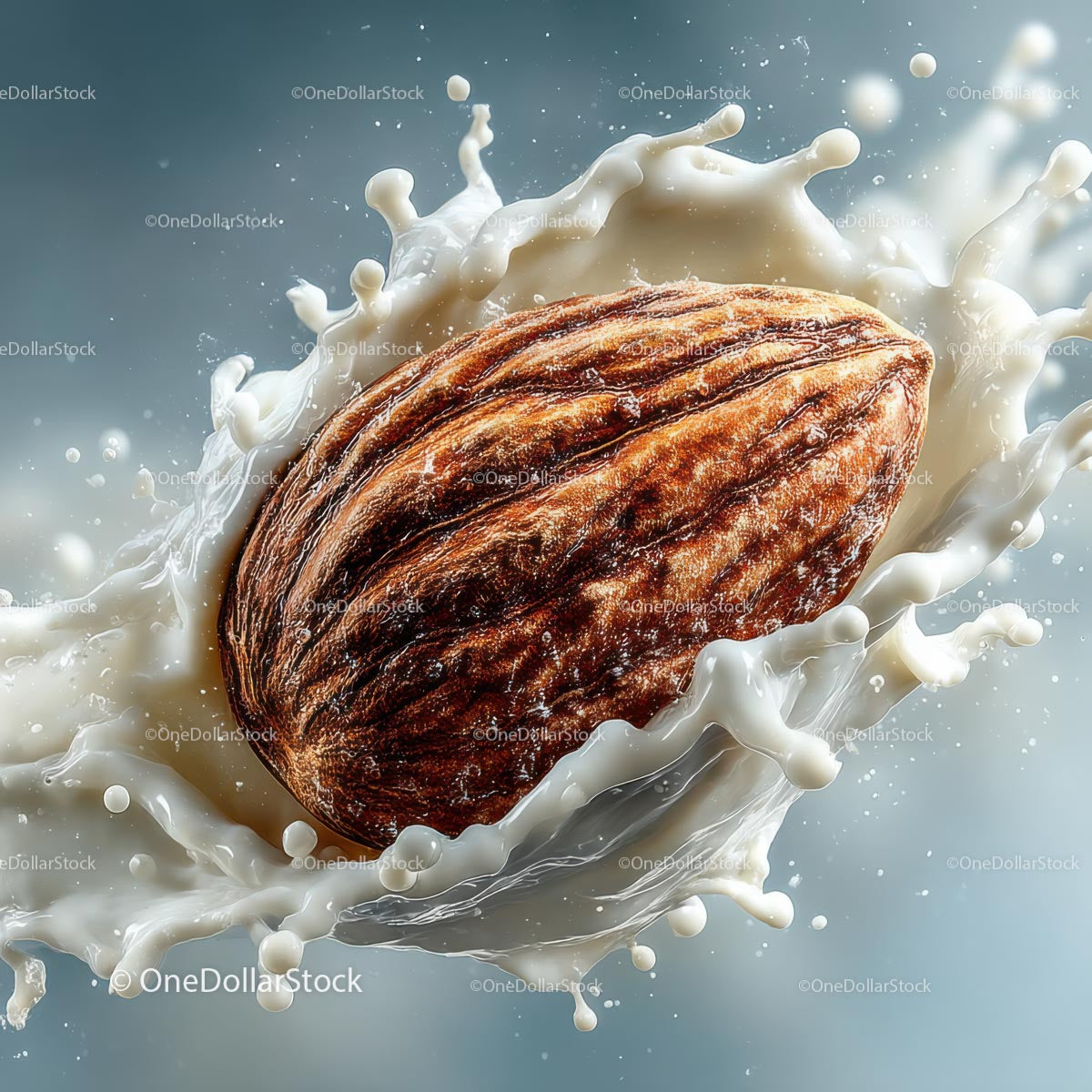 Almond Immersed in Creamy Milk Splash