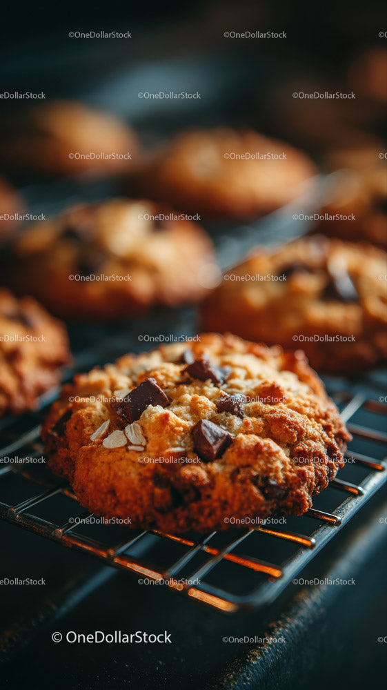 Freshly Baked Chocolate Chip Cookies on Cooling Rack