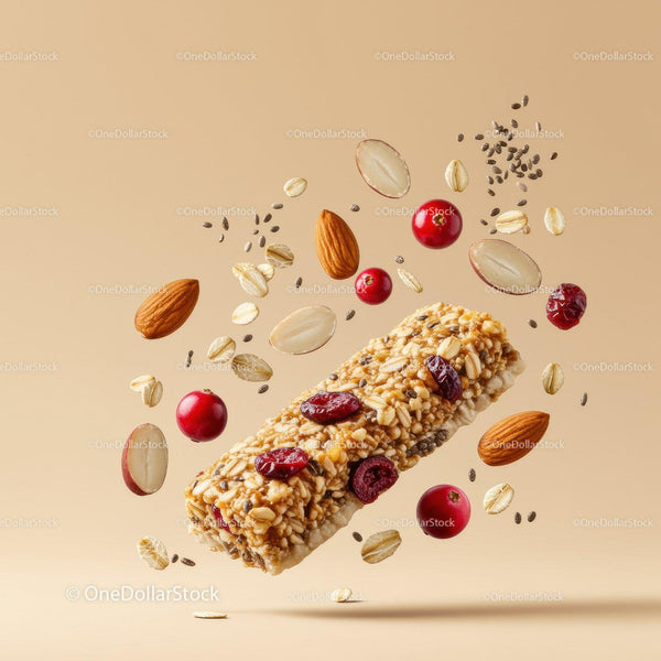 Healthy granola bar with nuts and dried berries