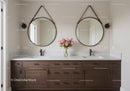 Elegant Modern Bathroom Vanity with Double Mirrors and Wooden Cabinets