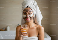 Woman with Facial Mask and Eye Patches Enjoying Spa Routine
