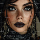 Striking Woman with Blue Eyes and Black Lipstick in Close-Up Portrait